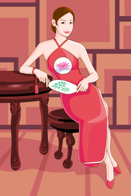 穿粉红色衣服的时尚美女插画模板下载(图片编号 ...