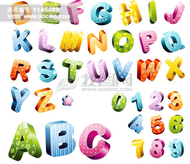 可爱立体英文字母矢量素材图片下载