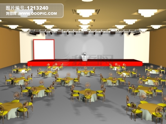 大型3D宴会厅设计效果图模版图片下载