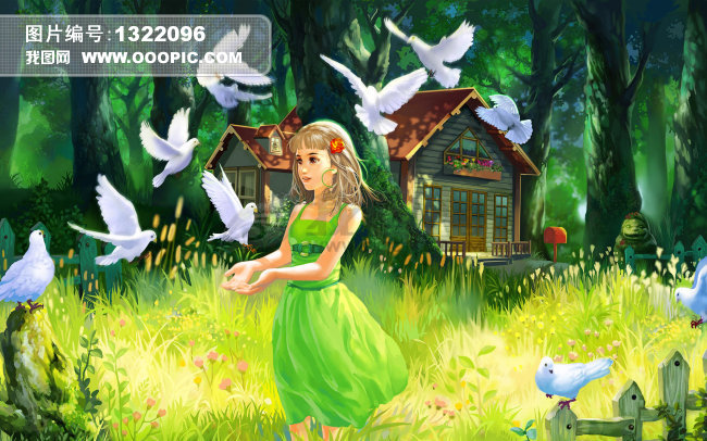 树林里的<em>童话女孩</em>油画图片下载
