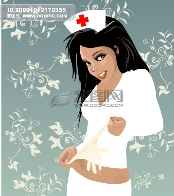 漂亮护士女性人物与花纹模板下载(图片编号:7