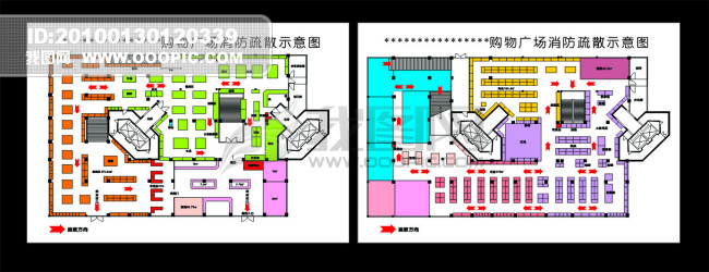 购物广场消防疏散示意图矢量模板模板下载(图
